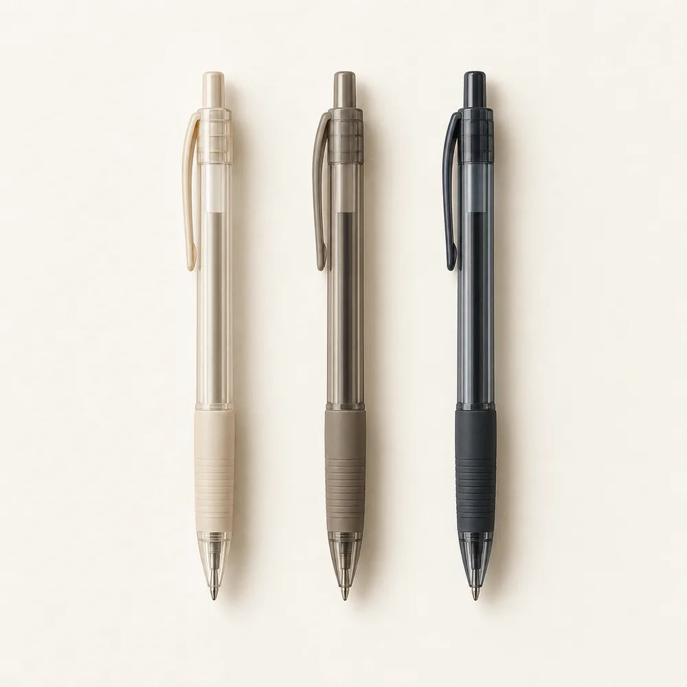 Three translucent click pen concepts
