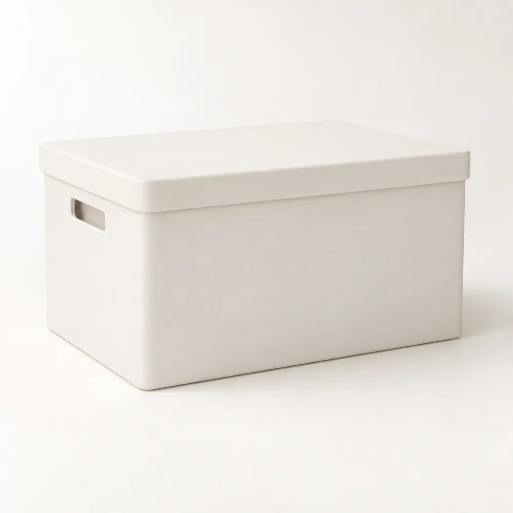 Warm-white lidded storage box concept