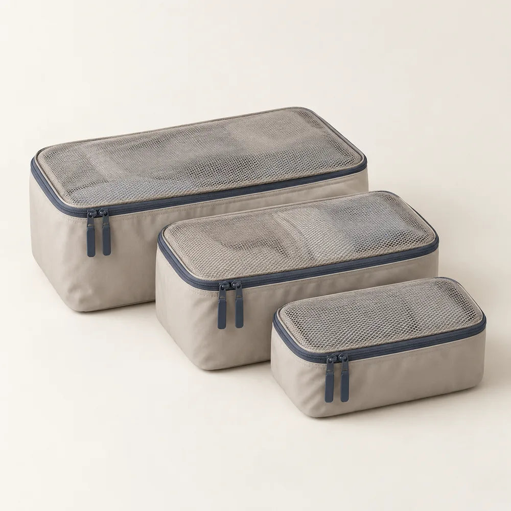 Stone-colored packing cube set concept