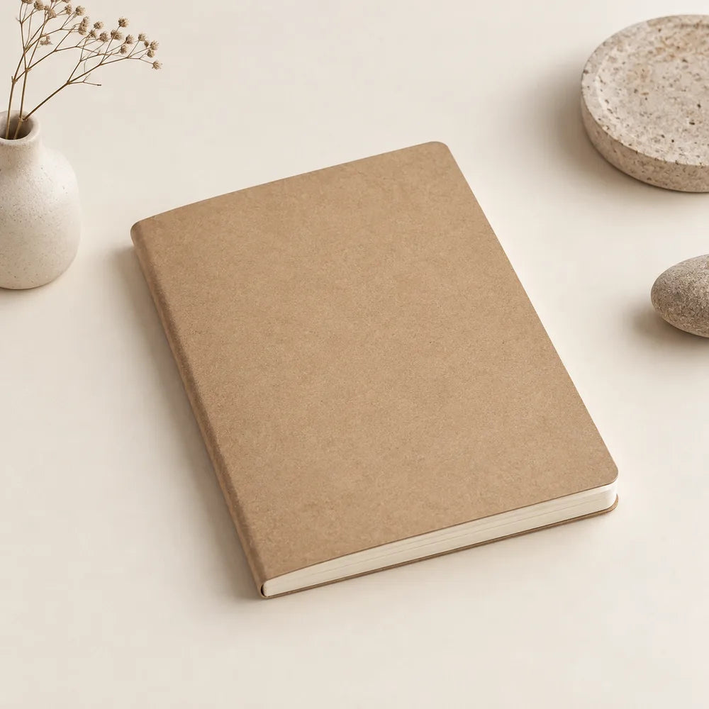 Plain kraft-colored notebook concept