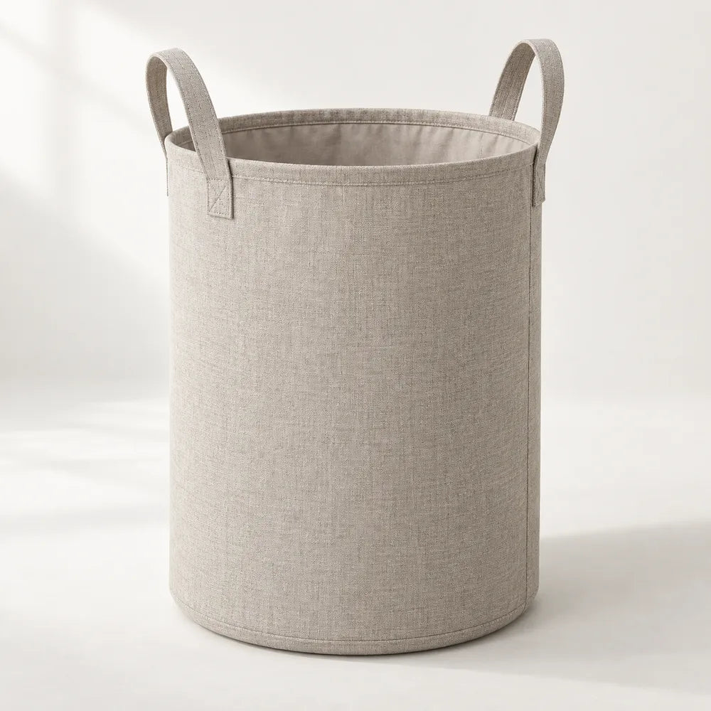 Stone-colored laundry hamper concept