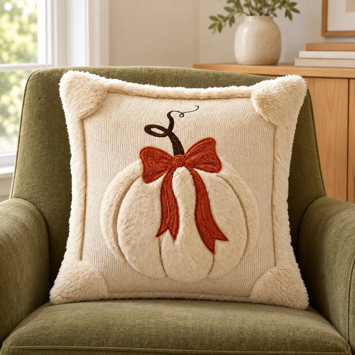 Pumpkin and Bow Pillow Cover design